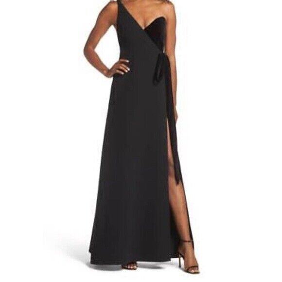 Jill Jill Stuart One Shoulder With Velvet Side Tie Black Formal Gown Size 6 - Picture 1 of 16